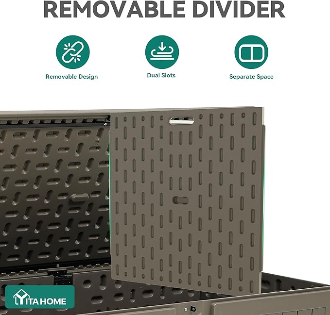 YITAHOME 220 Gallon Extra Large Deck Box, Double-Wall Resin Outdoor Storage Box with Flexible Divider for Patio Cushions Pool Supplies Garden Tools, 990 lbs Load Capacity, Lockable (Light Brown)
