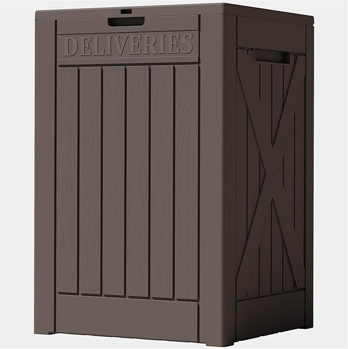 Lockable Outdoor Storage Box 52 Gallon, All-Weather Resin Deck Box for Patio, Garden, Pool, Organizes Furniture Cushions, Gardening Tools, Pool Accessories, Brown