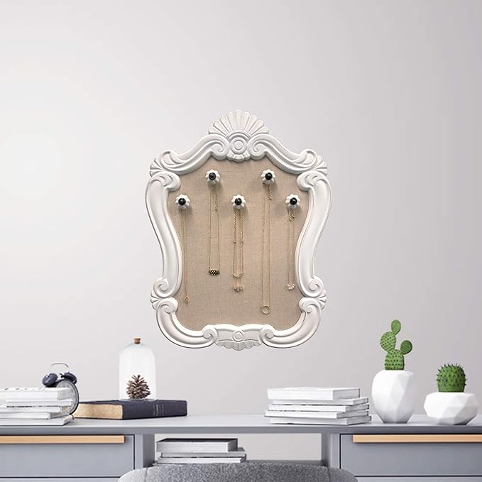 Creative Picture Frames 16" x 20.5" Venice Wall Mounted Jewelry Frame Organizer, Shabby Chic White Decorative Accessory Holder Wall Display