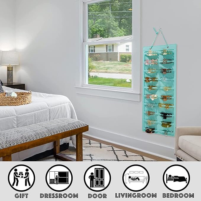 ACQTULOU Hair Claw Clips Organizer, 10 Layers Large Hair Clip Storage for Women Girls, Hanging Hair Accessories Holder Organizer for Wall Door Closet(Hair Accessories Not Included) (green)