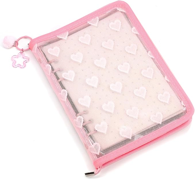 Enamel Pin Display Book Collection Trading Book Portable Brooch Pins Holder Storage Organizer Case Zippered (Pink Heart Lace)