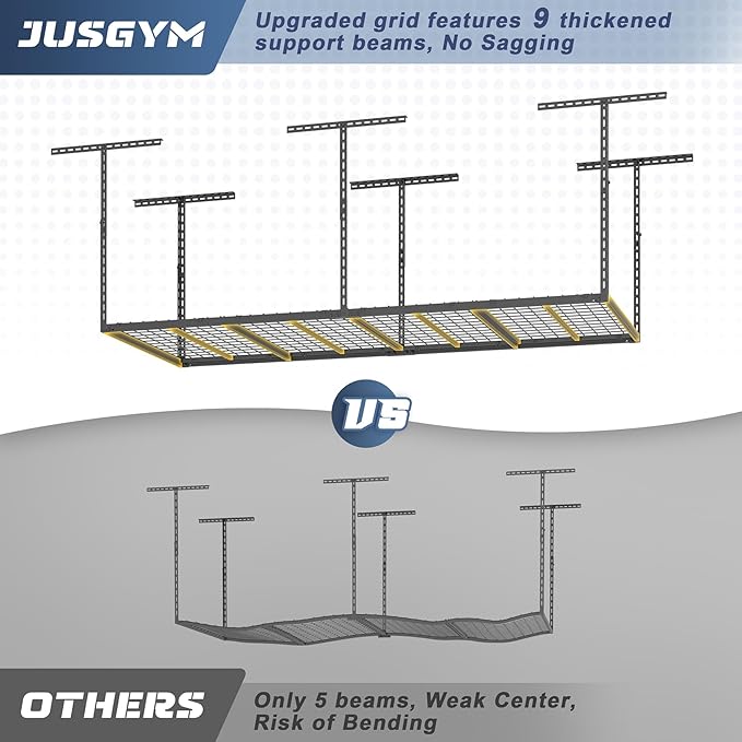 3X8FT Overhead Garage Storage Rack, 26"-40" Height Adjustable Garage Ceiling Storage Racks, Heavy Duty Metal Overhead Storage Organizer System, 750LBS Weight Capacity