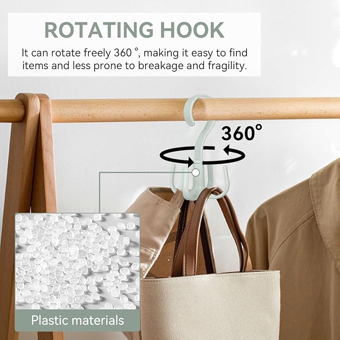 2PCS Rotating Handbag Hanger, Hoodie Hanger 360 Degree Rotating Closet Organizers with 4 Claws, Scarf Tie Rack Hooks for Belts 4 Colors, Multifunctional Closet Handbag Hook Scarf Hanging (Green)