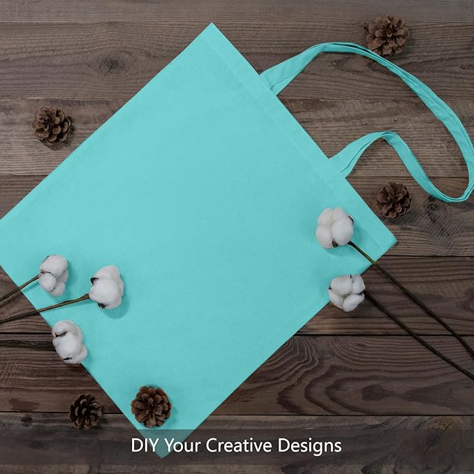 TOPDesign 24-Pack Economical 16"x15" Aqua Blue Cotton Tote Bags, Lightweight Medium Reusable Grocery Shopping Cloth Bags, Suitable for DIY, Advertising, Promotion, Gift, Activity