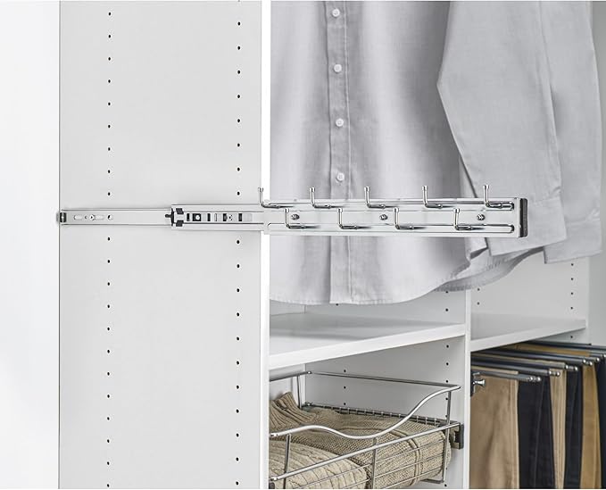 Rev-A-Shelf 14" Pull Out Closet Organization Rack for Belts, Ties and Scarves, Accessories Storage Hanger with Mounting Hardware, Chrome, BRC-14CR