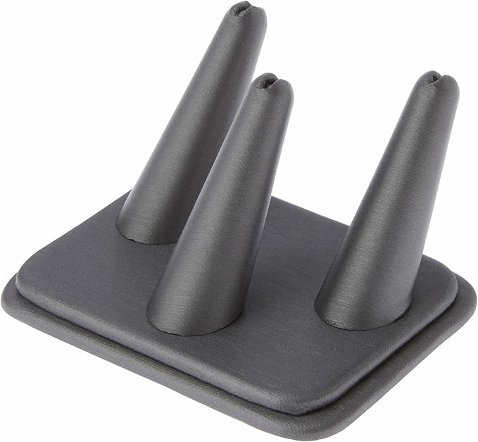 Plymor Gray Faux Leather Ring Finger Display, Three on Rectangular Base, 4.125" W x 3.25" D x 2.25" H