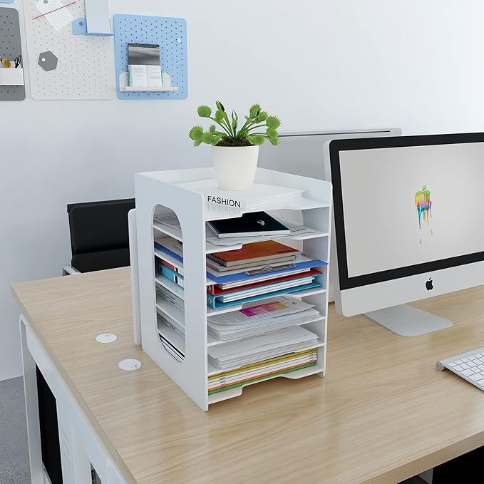Natwind 7 Tier 10”x12” Scrapbook Paper Organizer For Desk,White File Organizer,Office Desk Organizers,Stackable Letter Tray,Paper Sorter,Document Storage Rack for Home Office School Classroom