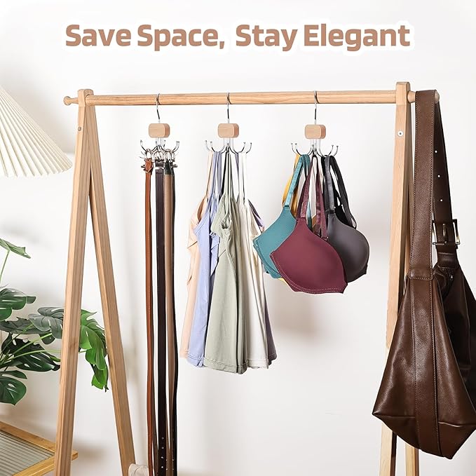 3 Pack Tank Top Hangers, 2025 Upgraded Bra Hanger for Closet Organizer & Storage, 360° Rotating & Foldable Design, Wooden Space-Saving Hanger for Tank Tops, Bras and More (Natural)