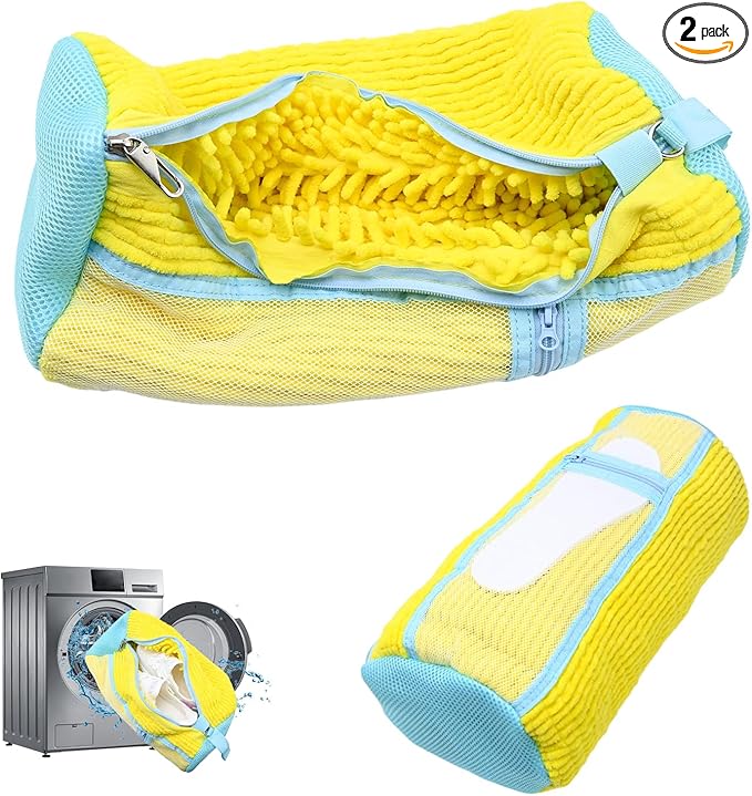 Shoe Washing Machine Bag,2 Pcs Shoe Washing Bag for Dryer & Washer, Reusable Laundry Shoe Bag for All Shoes Sizes, Independent Insole Compartment With Side Mesh (Yellow)