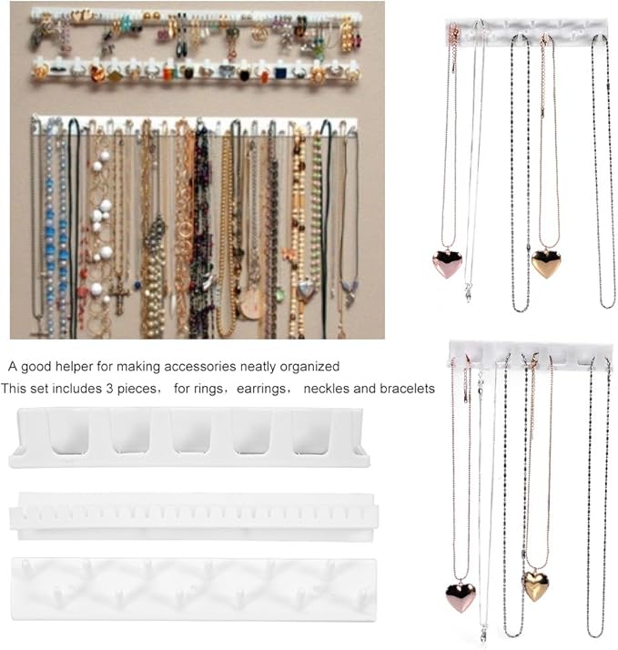 Qiilu Necklace Wall Hanger Necklace Ring Earrings Accessory Display Jewery Organizer Wall Hanging Display Hook Holder