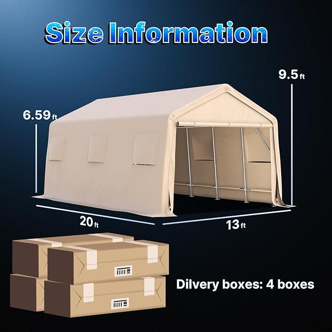 ADVANCE OUTDOOR 13x20 ft Garage Tent Carports with 2 Roll up Doors & Vents Outdoor Portable Storage Shelter for Vehicle Truck Boat Anti-UV Snow Resistant Waterproof, Beige