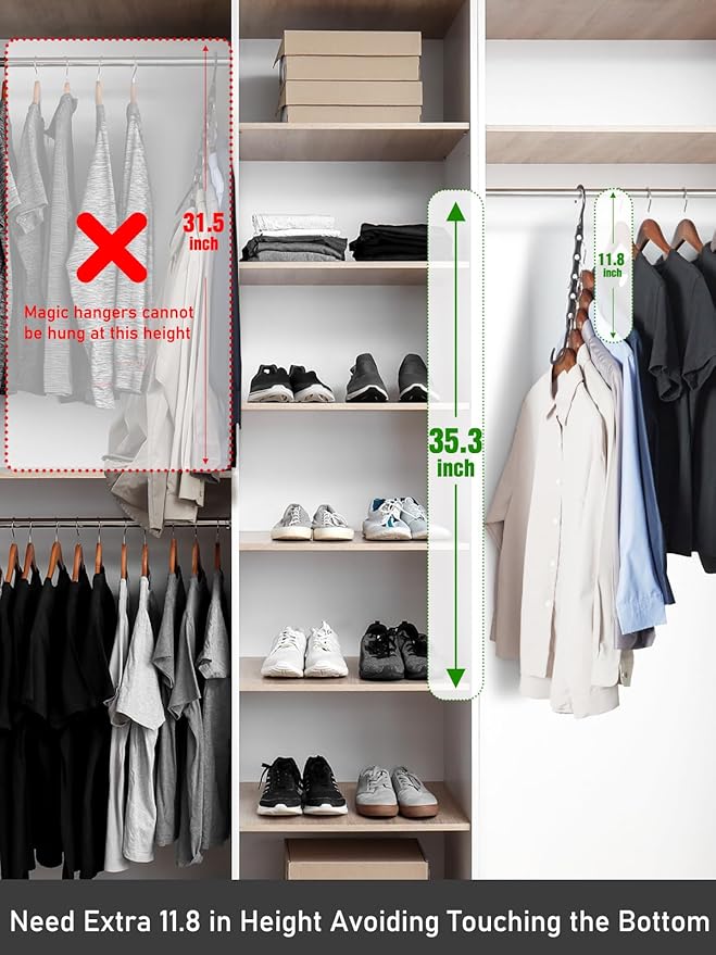 HOUSE DAY Space Saving Hangers Black, 16 Pack, Smart Closet Organizer Space Saver, Sturdy Plastic Clothes Hangers for All Types of Clothes, Closet Organizers and Storage, College Dorm Room Essentials