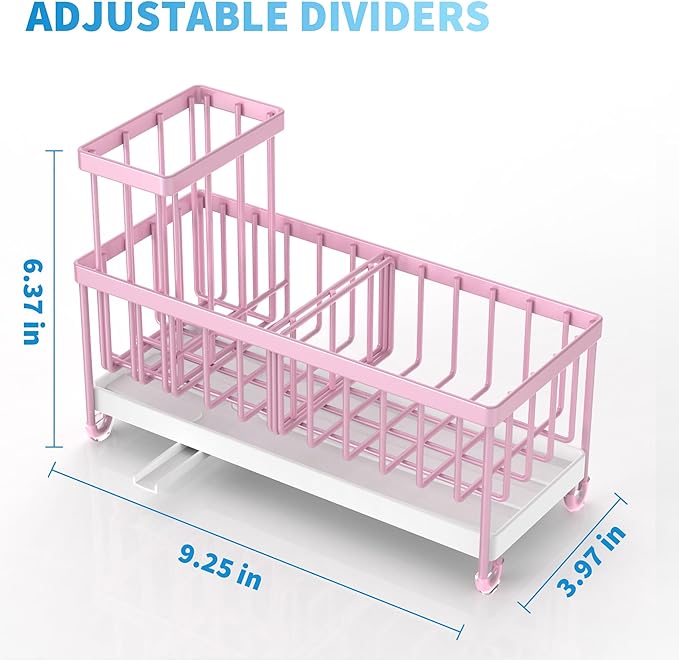 Cisily Sponge Holder for Kitchen Sink, Sink Caddy Organizer with High Brush Holder, Kitchen Countertop Organizers and Storage Essentials, Rustproof 304 Stainless Steel (Pink, 9.25″)