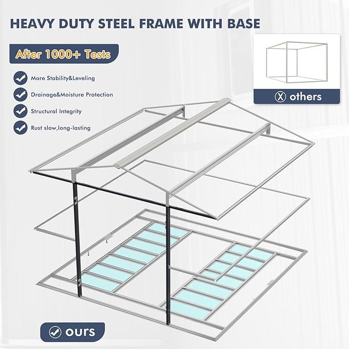 10x10 FT Metal Outdoor Storage Shed with Unique Floor Base Clear Roof Window Lockable Double Door Vent Heavy Duty Reinforced Frame Waterproof Sheds for Garden Large Lawnmower Tool,Dark Grey