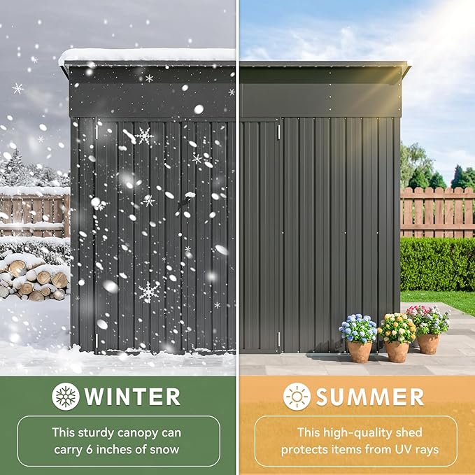 Aoxun 7'x4' 3-Lockable Door Metal Storage Shed, Metal Outdoor Garden Shed - Elevated Height & Sloped Roof Design for Bicycle, Tool, Snow Blower Storage (Black)
