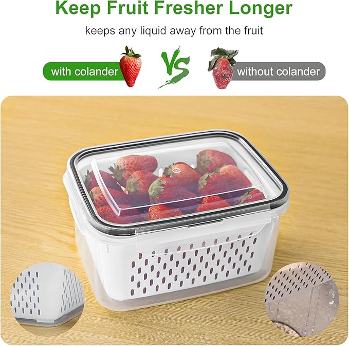 Freshmage Fruit Storage Containers for Fridge with Removable Colander, Airtight Food Storage Container, Dishwasher Safe Produce Saver for Refrigerator, Keep Berry Fruit Fresh Longer 8 pcs Small Clear