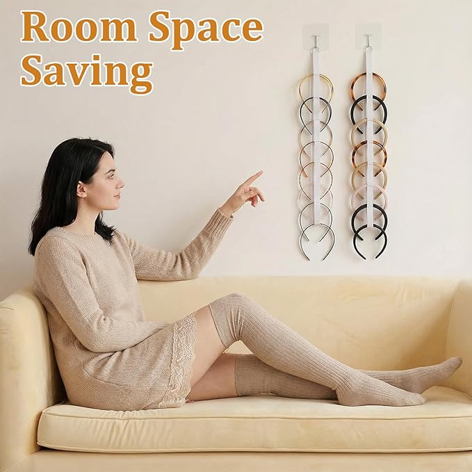 3Pcs Headband Holder Organizer for Girl, Over-The-Door Vertical Hanging Hairband Storage for Women, Wall Hanging White Hair Hoop Display Hair Accessories Organizer for Closet, Dorm, Bedroom Decor