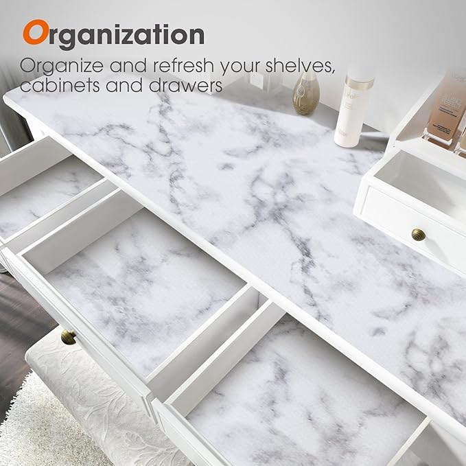 Beautysaid Shelf and Drawer Liner for Kitchen Cabinet, Non Adhesive Non Slip Shelf Paper Waterproof Washable Thickened for Dresser Pantry Shelve Bathroom Protector Liner(Marble,12 in x 30 FT)