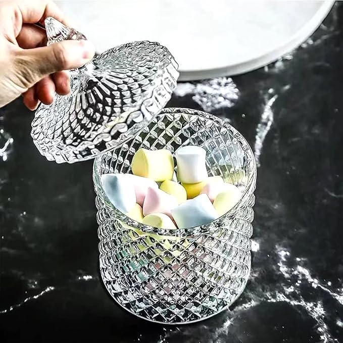rejomiik Qtip Holder Glass Apothecary Jars with Lid Bathroom Accessories Vanity Organizers and Makeup Storage for Cotton Swabs, Makeup Sponges, Candy, Jewelry, 2 Pack Large Clear