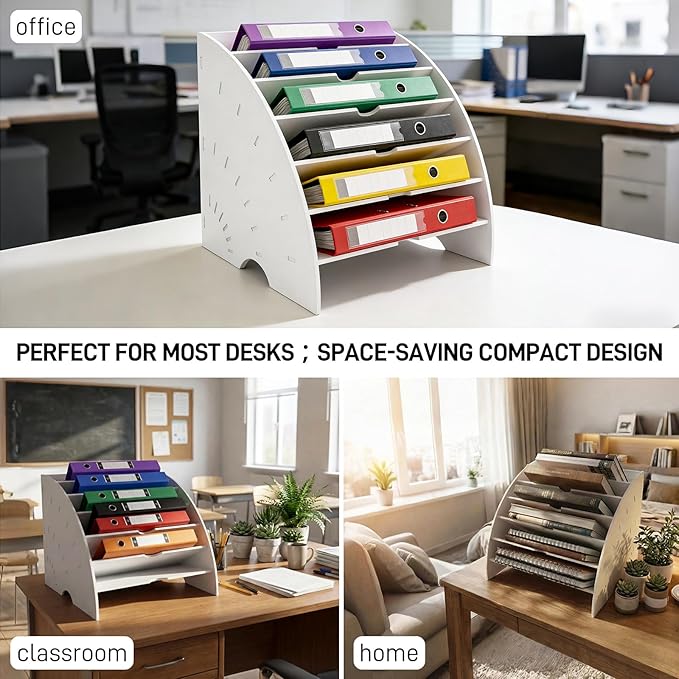 6-Tier File Holder Organizer, Document Clipboard Holder (13.2x11.4x11.0 Inches), Sturdy File Storage Rack for Office, Home & School Binders, Paperwork & Supplies, White
