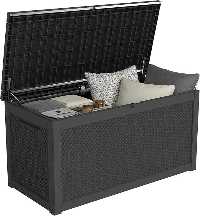Outdoor Storage Box 320GAL Waterproof Resin Deck Box,UV-Resistant Lockable Delivery Bin for Garden Tools,Large Patio Outside Cushions,Pool Accessories Supplies,Chest,Furniture,Package,Black