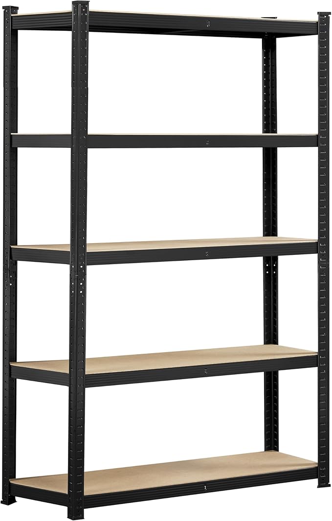 Topeakmart 5-Tier Utility Shelves, Metal Storage Shelves Garage Shelving Unit Adjustable Garage Storage Shelves Storage Racks Heavy Duty Shed Shelving- Black, 35.5 x 12 x 71 Inch