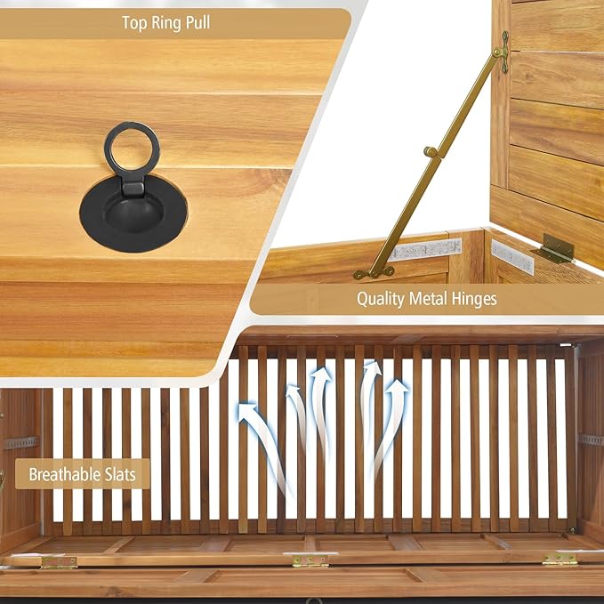 Tangkula 48 Gallon Outdoor Storage Box with Wheels and Waterproof Cover, Patio Wood Deck Box with Side Handle, for Poolside, Garden, Balcony, Yard and Outside