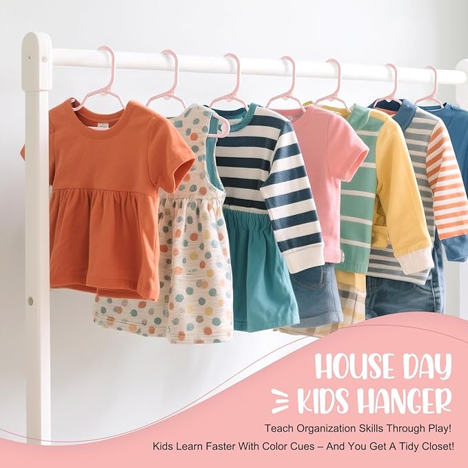 HOUSE DAY Plastic Baby Hangers for Closet 20 Pack, Durable Plastic Kids Hangers for Baby Clothes, Thin & Compact Childrens Hangers, Space Saving Pink Baby Hanger, Small Hanger for Kids Clothes