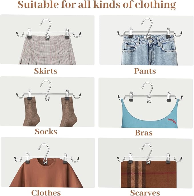 Pants Hangers Space Saving,Stackable Skirt Hangers with Clips, Hanging Closet Organizer and Storage,Clothes Hangers, College Dorm Essentials Apartment Essentials- 8 Pack