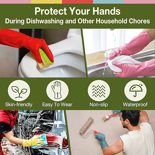 Kitchen Gloves for Washing Dishes - 5 Pairs Rubber Cleaning Gloves for Household Washing Dishes Cleaning Gardening, Non-Slip Dishwashing Gloves Reusable for Women Men Large