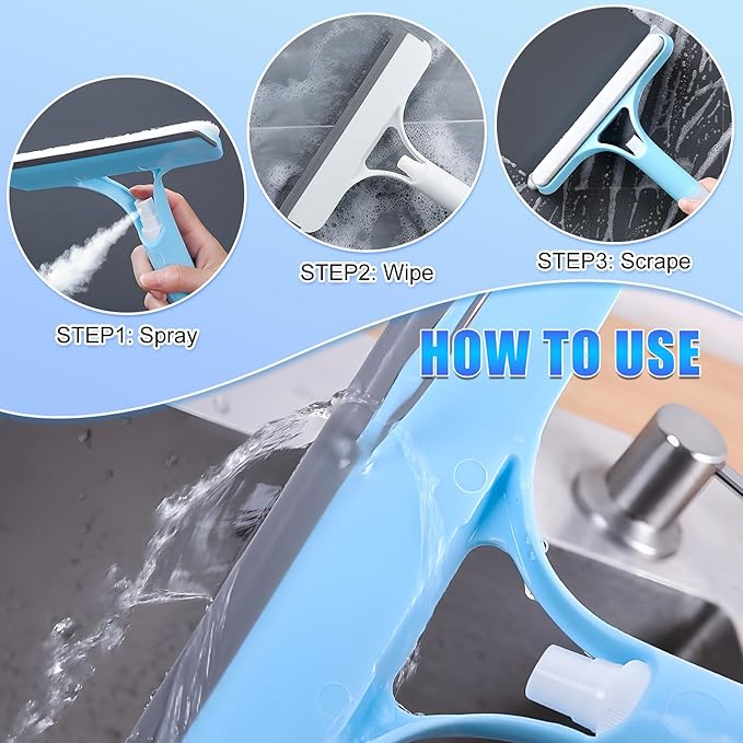 3 in 1 Spray Squeegee, 3 in 1 WindowSqueegee Cleaner, Spray WindowSqueegee Cleaner Tool with SprayBottle, for Car, Window (White)