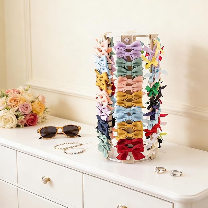 Bow Organizer for Girls - Large Capacity Hair Clip Organizer (Beige)
