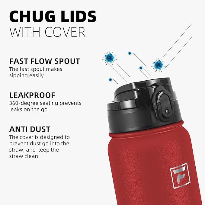 Fanhaw 40 oz Insulated Stainless Steel Water Bottle with Chug Lid, Leakproof & Sweat-Free Extra-Large Metal Bottle for Outdoor, Hiking & Gym (Red)