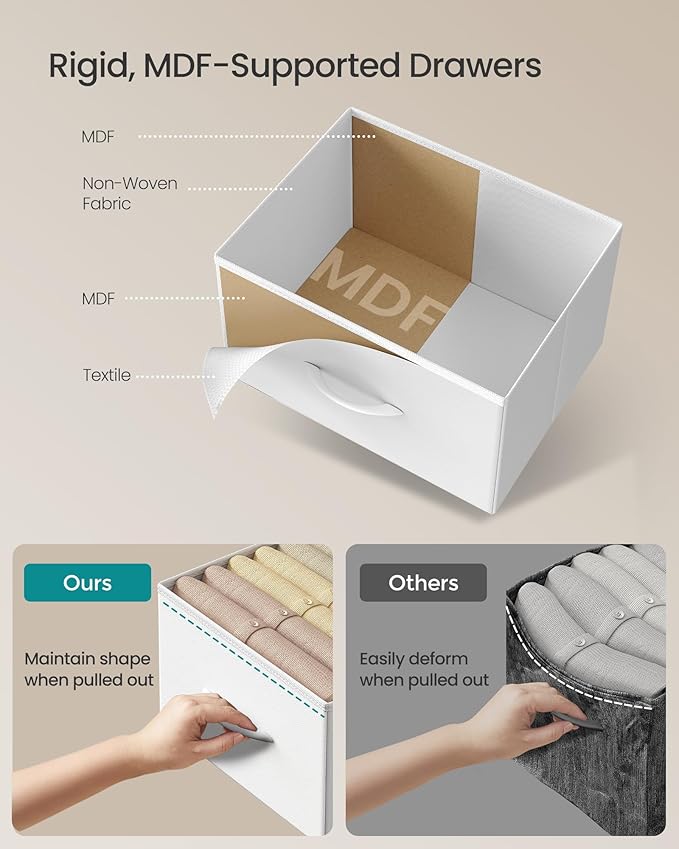 SONGMICS Dresser for Bedroom, Chest of Drawers, Steel, MDF, 10 Non-Woven Fabric Drawers, Storage Organizer Unit, Closet, Entryway, Cloud White and Snow White ULGS125W01S
