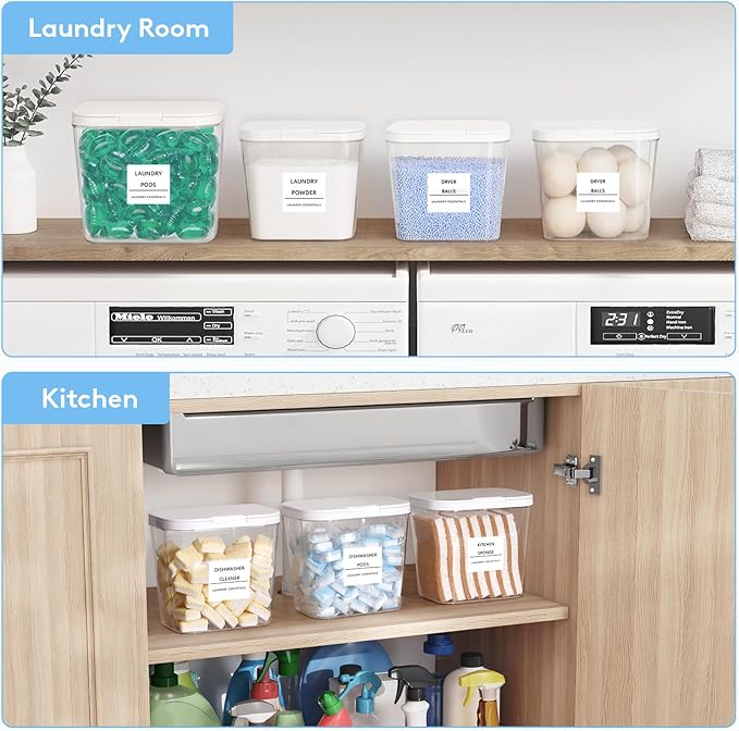 Lifewit 2 Pcs Laundry Pods Container with Pop-up Lid, Dryer Sheet Holder, Laundry Room Organization Storage Jars for Washing Powder, Soap, Scent Booster Beads, 2700 +4500ml/0.72+1.2gal