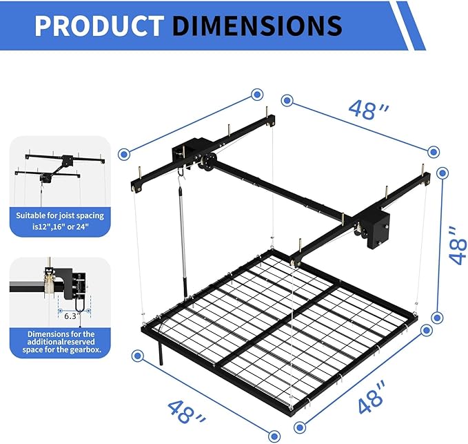 Garage Ceiling Storage Rack,Storage Elevator for Garage,4x4 ft Overhead Lift Storage with 350 Lb Capacity,Smooth Crank System, Space-Saving Design for Garage Organization