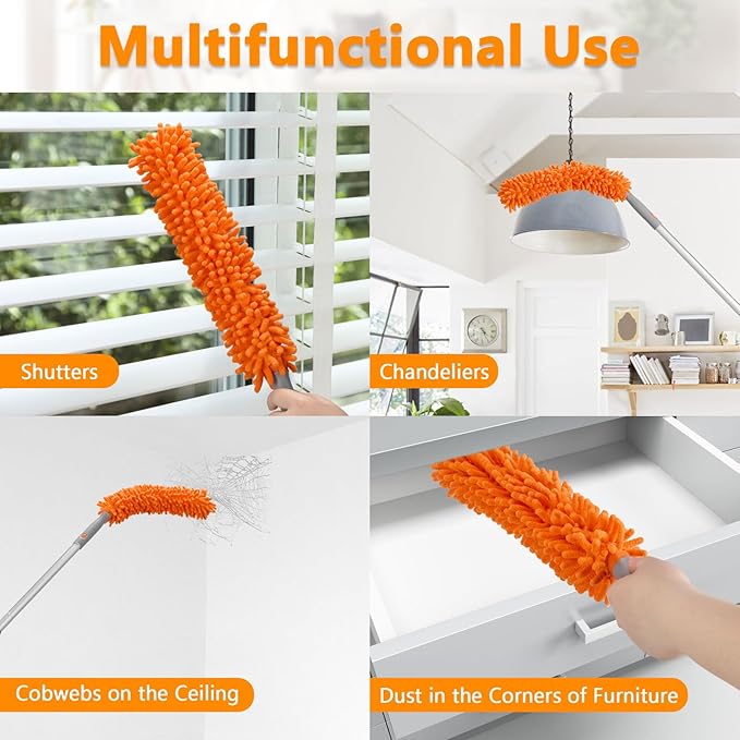 Ceiling Fan Cleaner Dusters with 72'' Extension Pole, Reusable Microfiber Pads High Ceiling Fan Blade Cleaning Tool for Baseboards, Blinds, Cobwebs