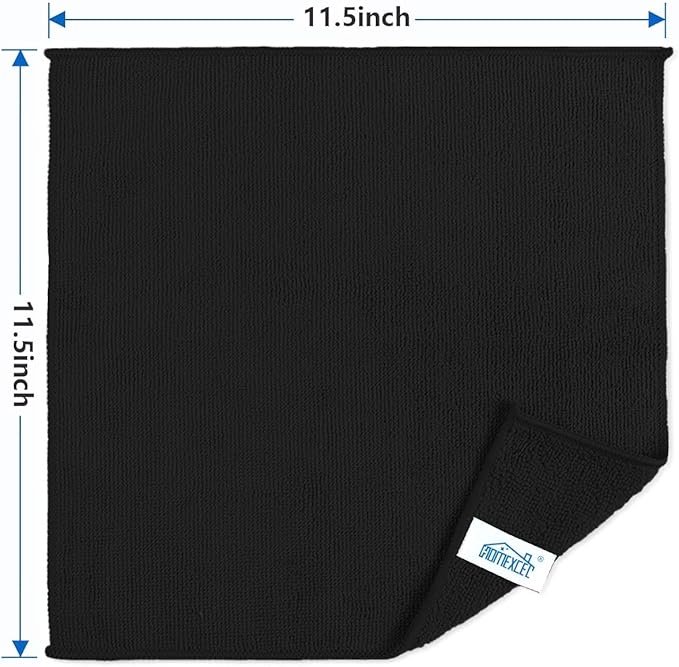 HOMEXCEL Black Microfiber Cleaning Cloth, 100 Pack Cleaning Towels for Kitchen, Lint Free, Scratch-Free, Highly Absorbent, and Reusable Cleaning Rags for House, Window, Cars, 11.5 X11.5 inch