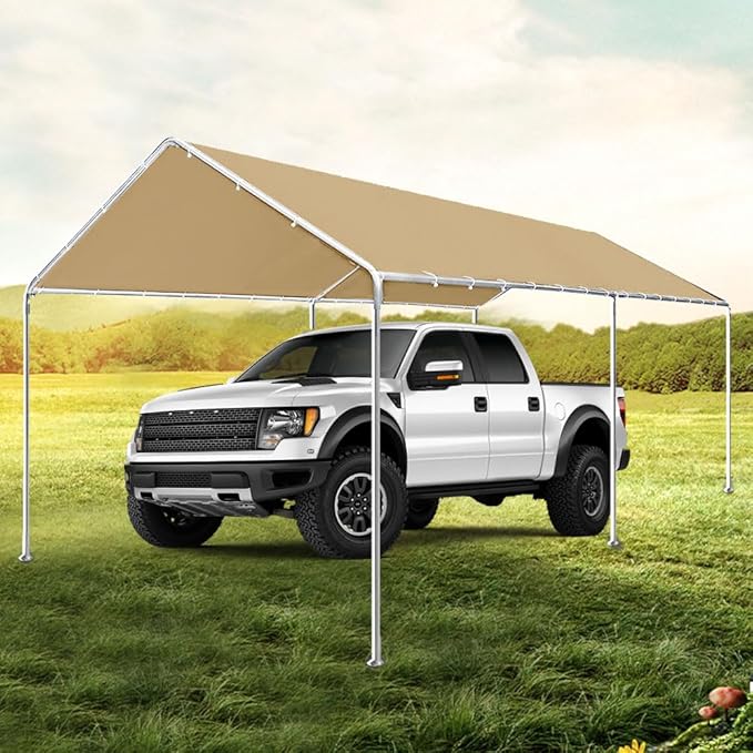 10'x20' Carport Replacement Canopy Cover for Top Tent Shelter Tarp with Ball Bungees Beige (Only Top Cover, Frame is not Included)