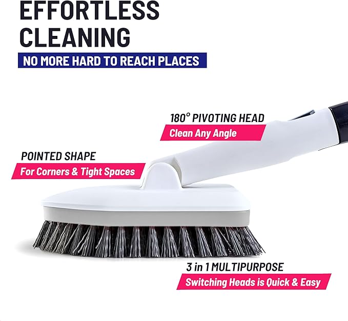Shower Scrubber 3 in 1 Extendable Long Handle 58" Cleaning Brush - Non Scratch Shower Brush for Cleaning Bathroom Kitchen Toilet Wall Tub Tile (Gray)