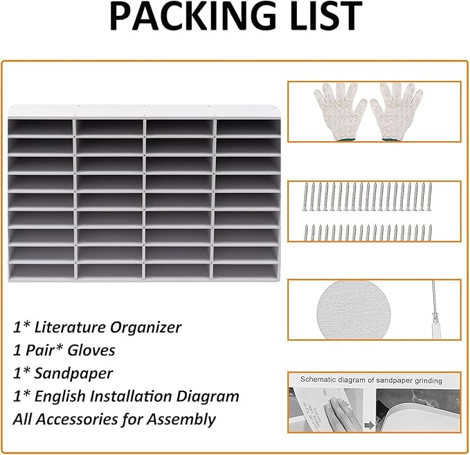 LOYALHEARTDY Literature Organizer, 36 Compartments Paper Storage Cabinet Mail Organizer, 39.4X 11.8 X 24 Inch Desktop File Sorter Mail Center Mailbox School Classroom Keepers for Home&Office,White