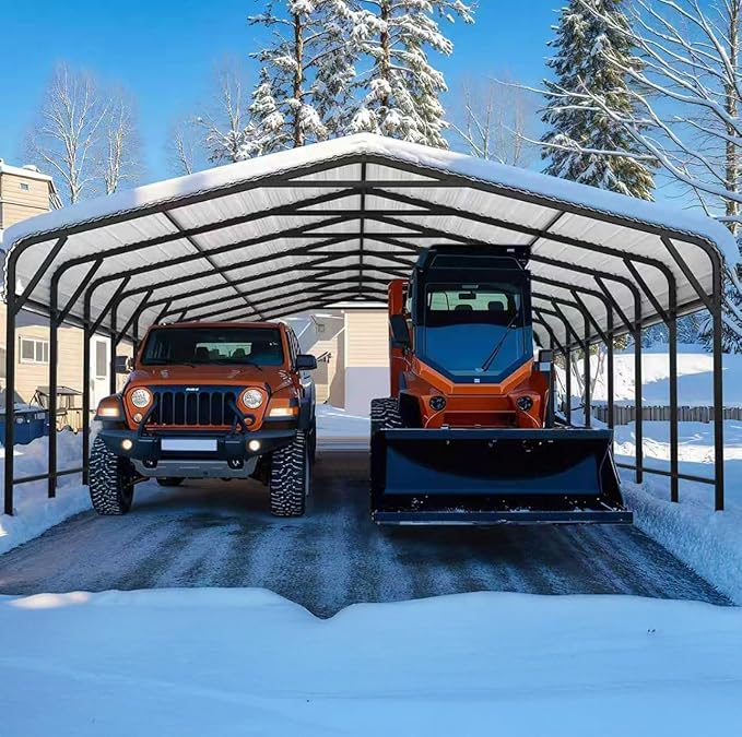 20x40 FT Metal Carport Canopy Heavy Duty with Reinforced Base and Galvanized Steel Roof & Frame, Garage Shelter for Cars, Boats and Trucks