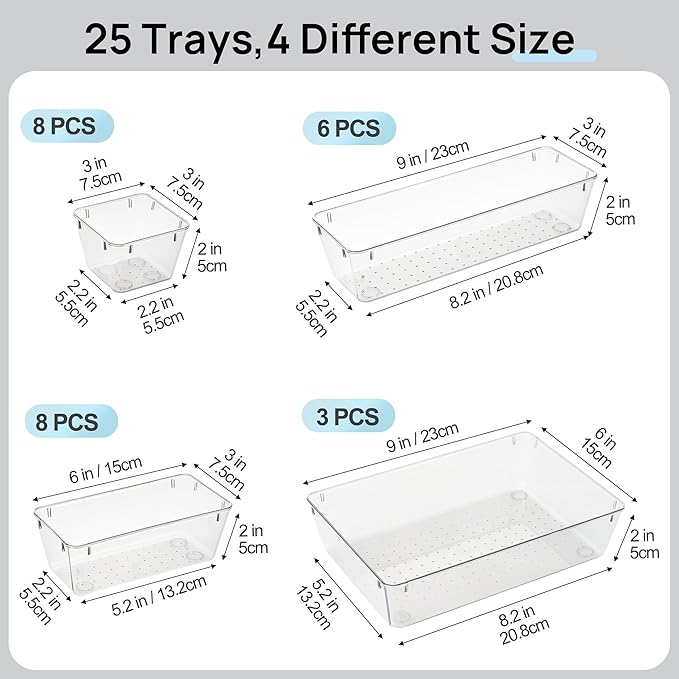 Vtopmart Clear Plastic Drawer Organizers for Bathroom (Clear Black)