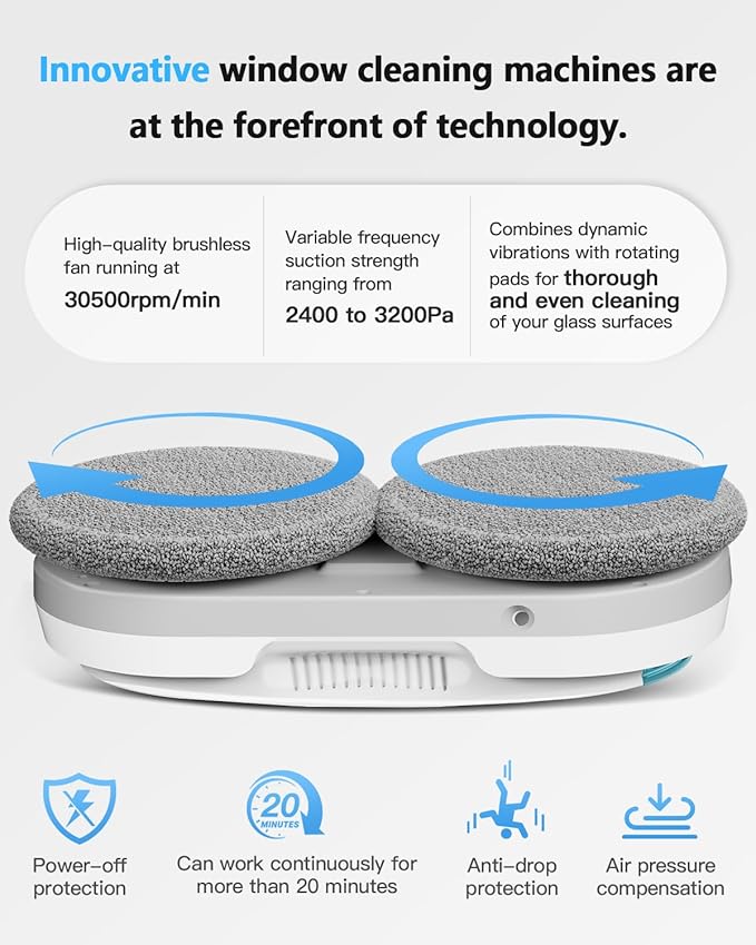 Smart Window Cleaning Robot with bidirectional ultrasonic Spray & 85ml Tank - Automatic Edge Detection, 2400-3200pa Strong Suction, Anti-Drop Protection for Effortless Cleaning