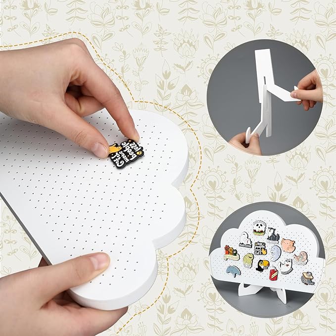 Novabright Cloud Pin Display Board 11"x 6" White Wooden Enamel Pin Pegboard with Stand Brooch Earrings Tabletop Pins Storage Board Holder Organizer Display Storage Gift for Office Deck Wall Home