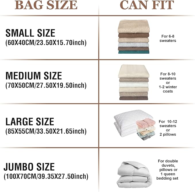 10 Small Vacuum Storage Bags, Small Vacuum Seal Bags for Clothing, Compression Space Saver for Clothes