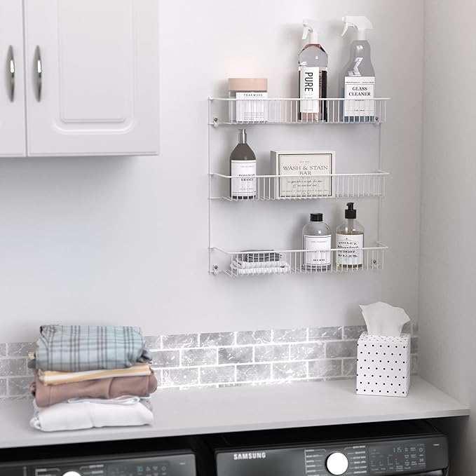 ClosetMaid 3-Tier Hanging Wall Mounted Metal Rack for Spices, Shelf Storage, Pantry Organization, Laundry, Kitchen, Bathroom, White, 8022 (Pack of 2)