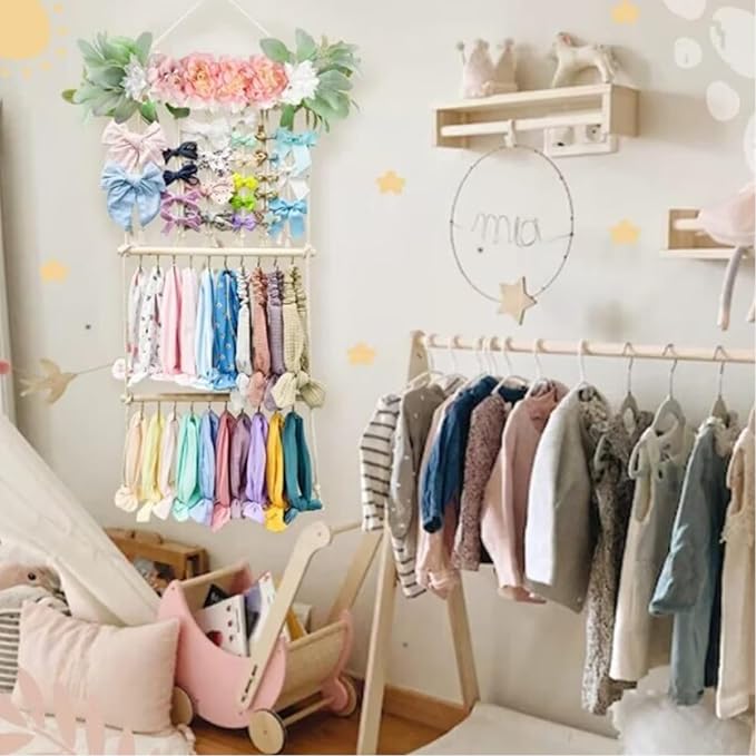 Hanging Hair Accessories Organizer, Hair Clips Storage Holder, Hair Bow Holder Organizer, Headband Holder, Hair Accessories Storage Display Wall Hanging Decor for Women Girls Room Closet Door(Pink)