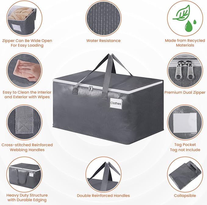 BlissTotes Large Moving Boxes and with Zippers & Handles Moving Supplies with lids, Heavy Duty Totes for Storage Bags for Space Saving, Fold Flat, Moving and Storing 76L, 6 Pack