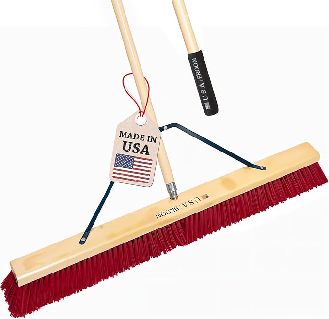 1-Pack - 36" Soft/Fine Sweep Indoor Push Broom with 60" Handle. Ideal for Epoxy & Polished Floors. Durable American Made Steel Brackets-All Stainless Steel Hardware. No Plastic. 100% USA Made